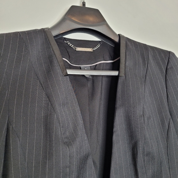 WHBM Single Button Pinstriped Leather Accent Blazer - Picture 2 of 14